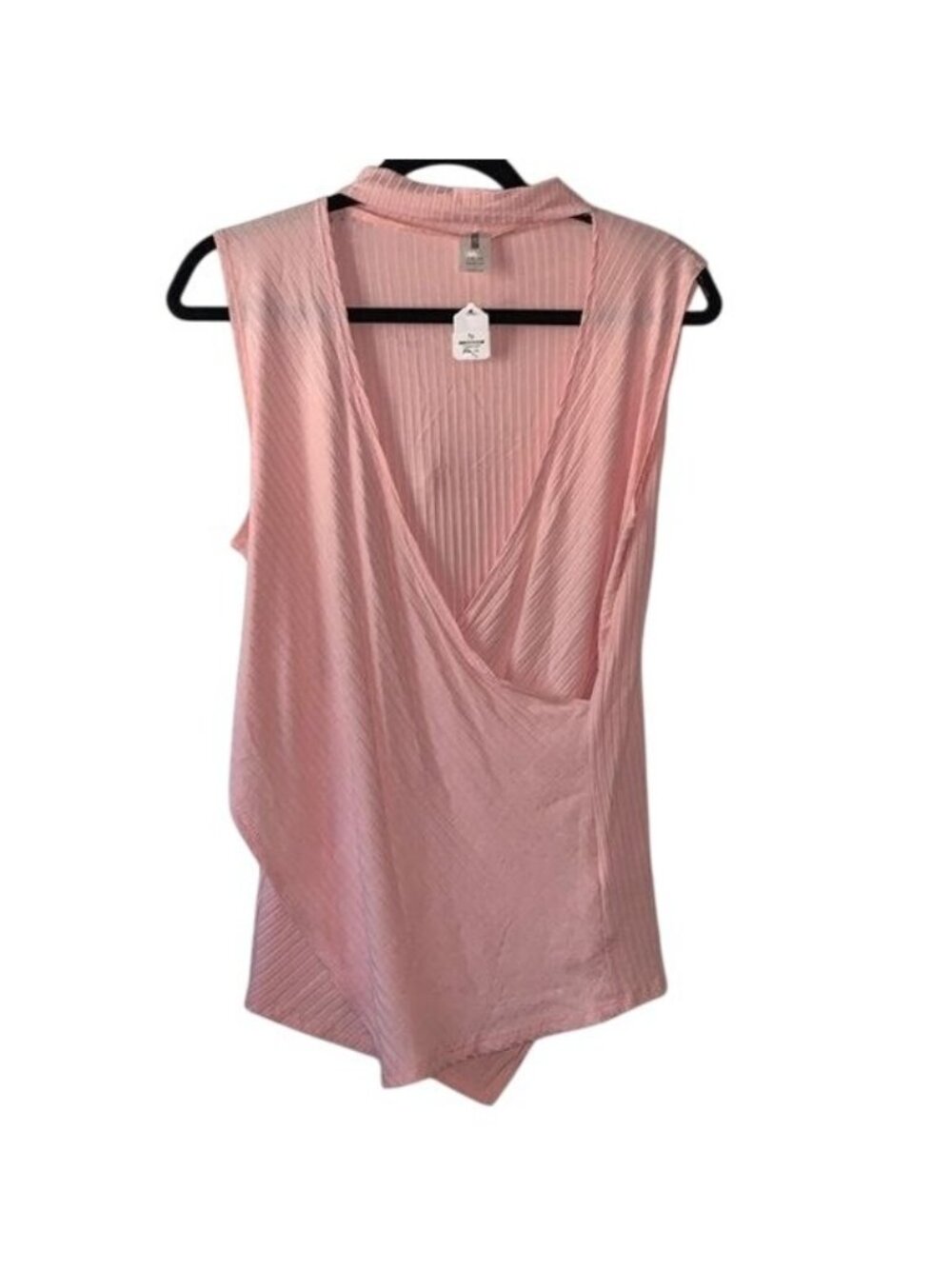 Color Swatch Womens 1XL Pink Ribbed Sleeveless V-Neck Top